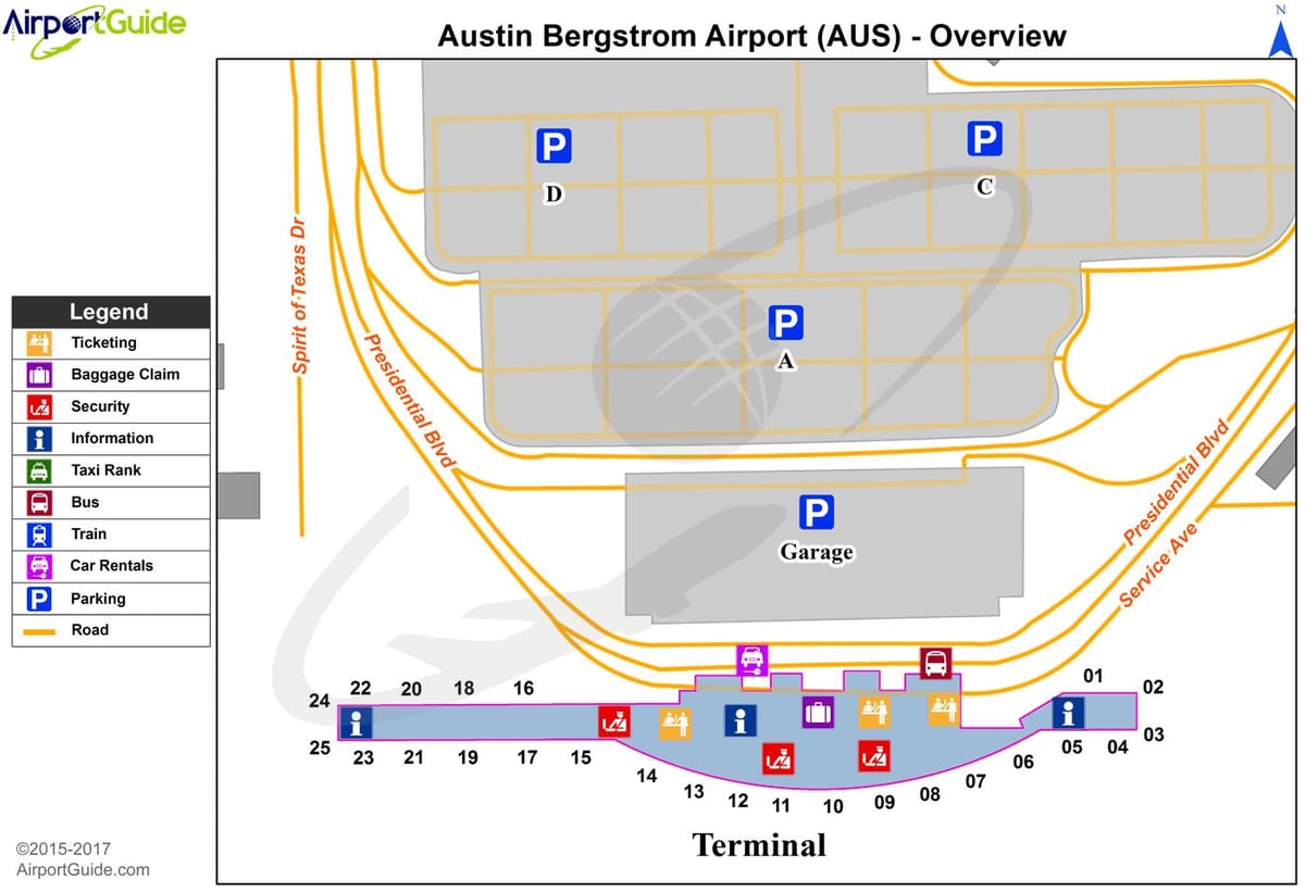 Austin Bergstrom ayewopò entènasyonal la kat jeyografik