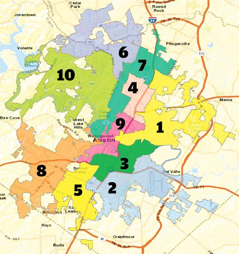 Austin texas distri kat jeyografik