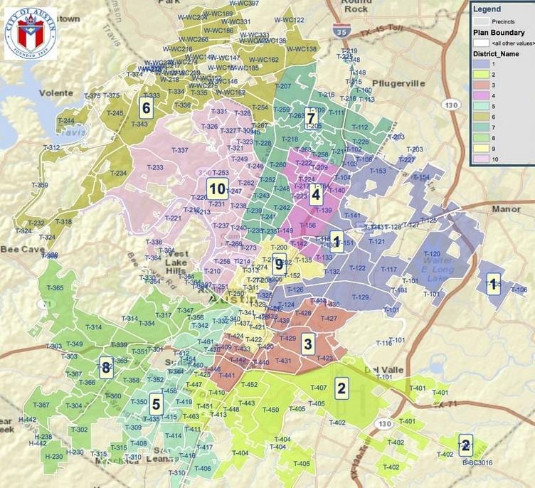 Austin Tx dekoupaj an zòn kat jeyografik